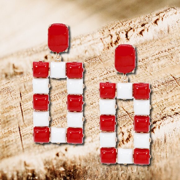 Red White Beaded Alabama Roll Tide Gameday Football Team Colors Earrings - Picture 3 of 3